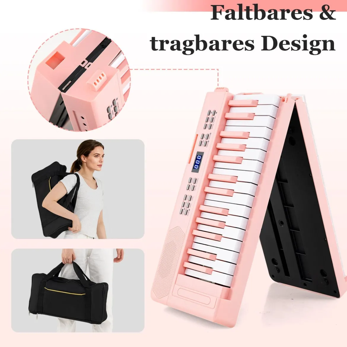 61-Tasten faltbares Klavierkeyboard vollwertiges elektronisches Keyboard mit MIDI- & Split-Funktion Rosa
