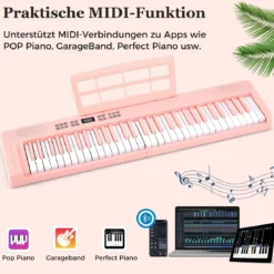 61-Tasten faltbares Klavierkeyboard vollwertiges elektronisches Keyboard mit MIDI- & Split-Funktion Rosa