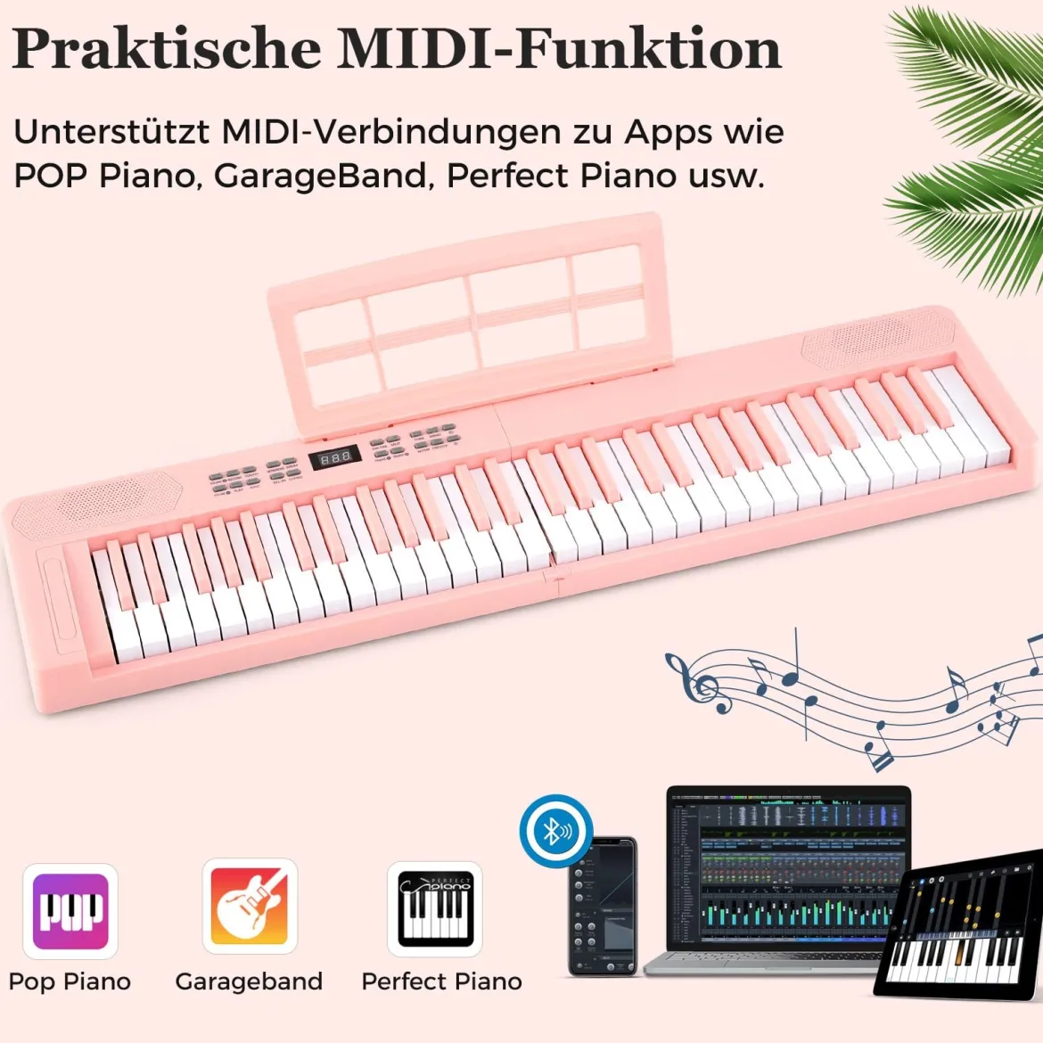61-Tasten faltbares Klavierkeyboard vollwertiges elektronisches Keyboard mit MIDI- & Split-Funktion Rosa