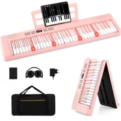 61-Tasten faltbares Klavierkeyboard vollwertiges elektronisches Keyboard mit MIDI- & Split-Funktion Rosa