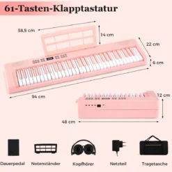 61-Tasten faltbares Klavierkeyboard vollwertiges elektronisches Keyboard mit MIDI- & Split-Funktion Rosa