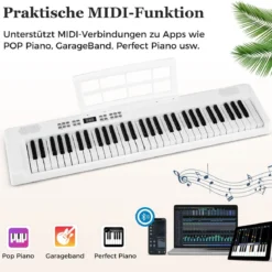 61-Tasten faltbares Klavierkeyboard vollwertiges elektronisches Keyboard mit MIDI- & Split-Funktion Weiß