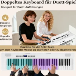 61-Tasten faltbares Klavierkeyboard vollwertiges elektronisches Keyboard mit MIDI- & Split-Funktion Weiß