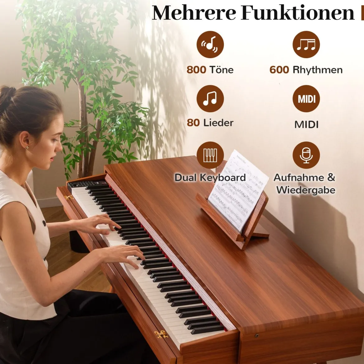 88-Tasten Graded Hammer Action Weighted Keyboard Klavier mit Push-Pull-Schublade Digitalpiano
