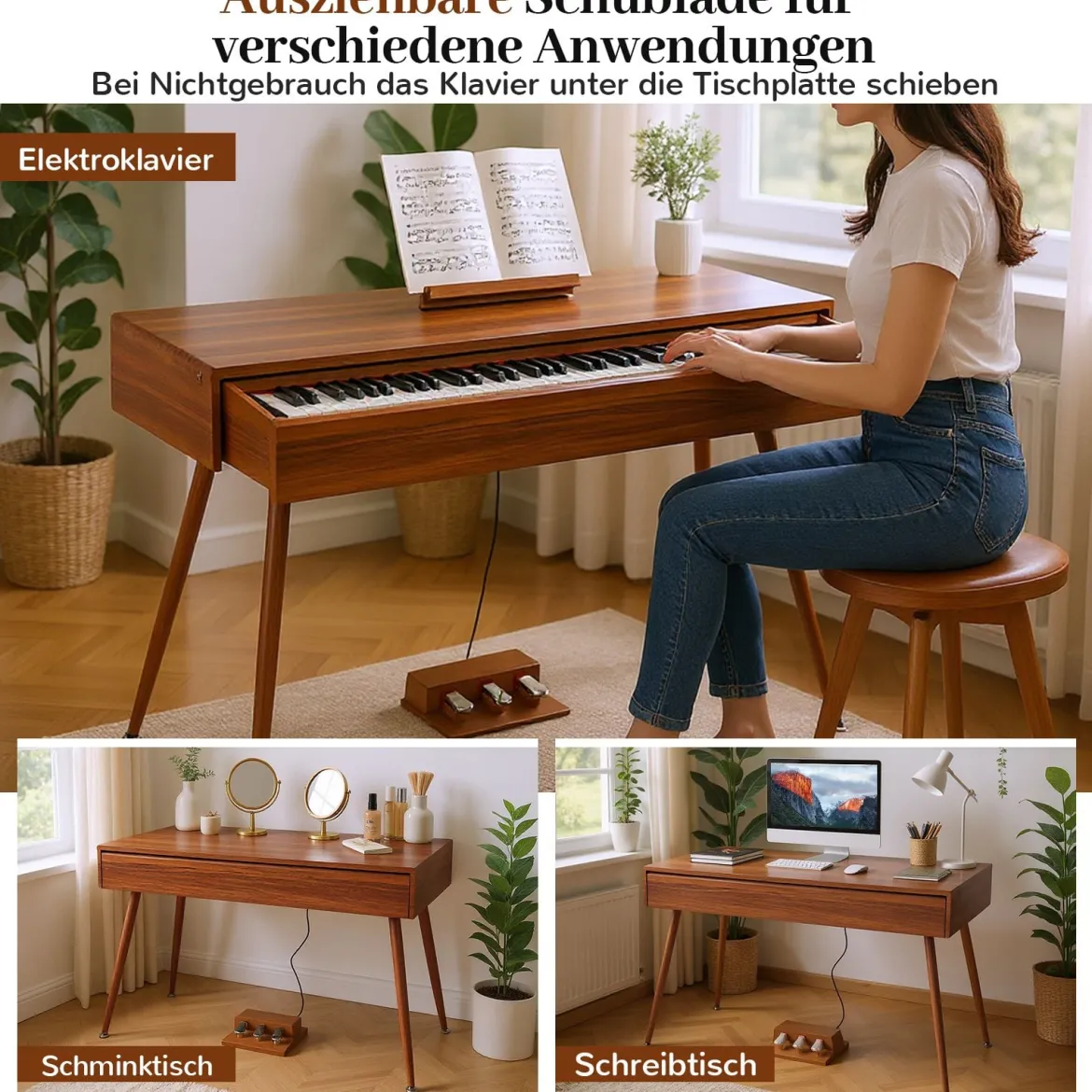 88-Tasten Graded Hammer Action Weighted Keyboard Klavier mit Push-Pull-Schublade Digitalpiano