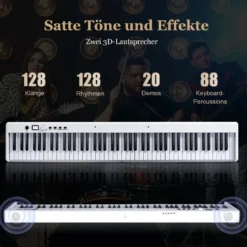 88 Tasten Keyboard Digitales Piano mit halbbeleuchteten Tasten 126 x 30 x 22,5 cm Weiß