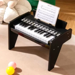 25 Tasten Keyboard Kinder Mini Digitales Klavier Holzspielzeug mit Einstellbarer Geschwindigkeit Schwarz