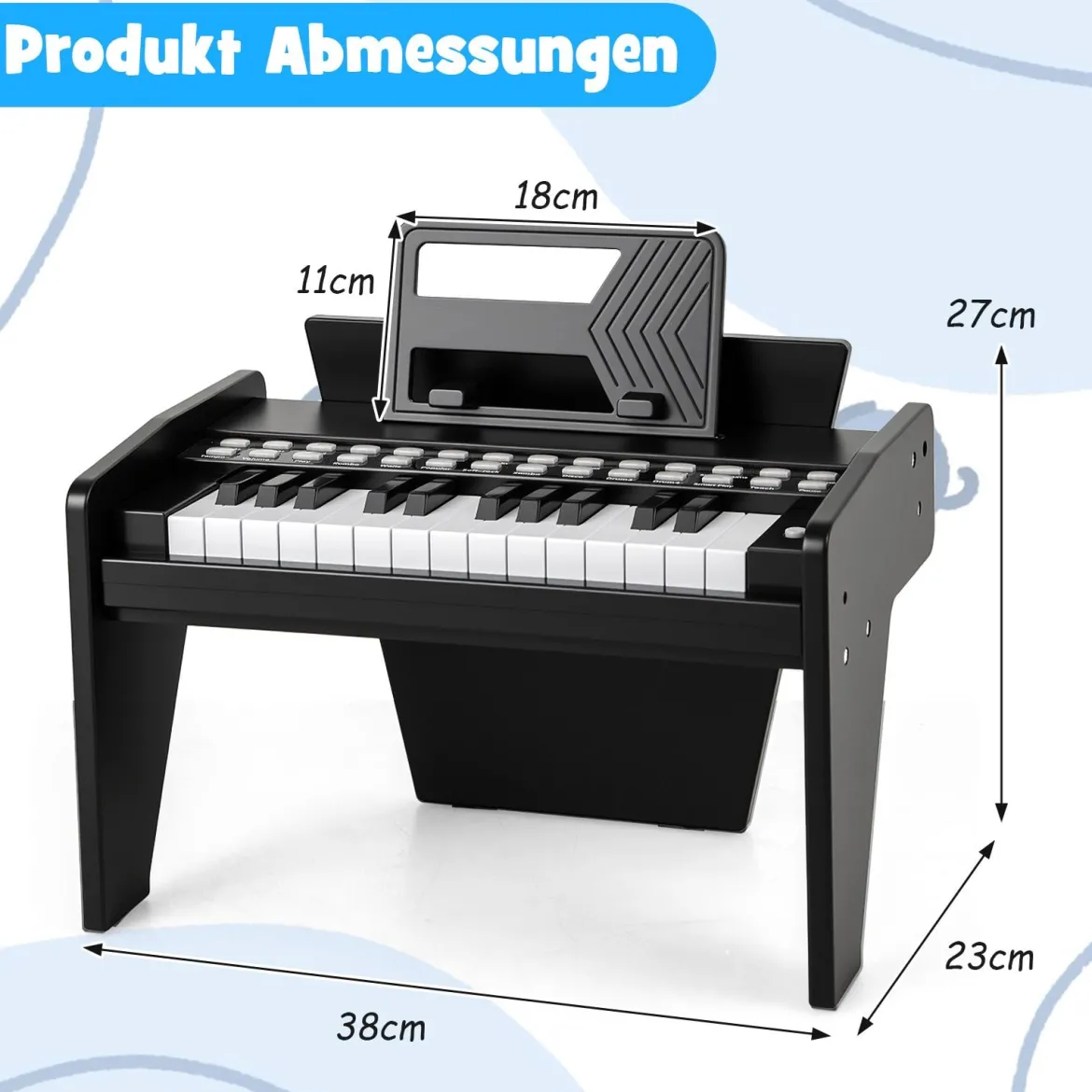 25 Tasten Keyboard Kinder Mini Digitales Klavier Holzspielzeug mit Einstellbarer Geschwindigkeit Schwarz