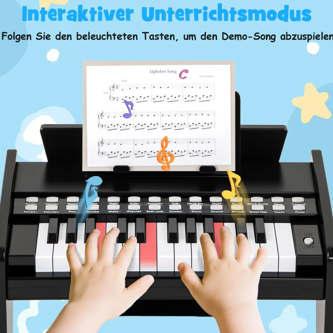 25 Tasten Keyboard Kinder Mini Digitales Klavier Holzspielzeug mit Einstellbarer Geschwindigkeit Schwarz