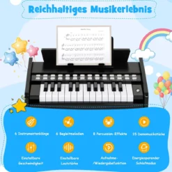 25 Tasten Keyboard Kinder Mini Digitales Klavier Holzspielzeug mit Einstellbarer Geschwindigkeit Schwarz