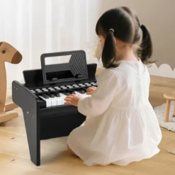 25 Tasten Keyboard Kinder Mini Digitales Klavier Holzspielzeug mit Einstellbarer Geschwindigkeit Schwarz