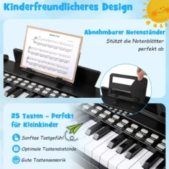 25 Tasten Keyboard Kinder Mini Digitales Klavier Holzspielzeug mit Einstellbarer Geschwindigkeit Schwarz