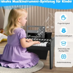 25 Tasten Keyboard Kinder Mini Digitales Klavier Holzspielzeug mit Einstellbarer Geschwindigkeit Schwarz