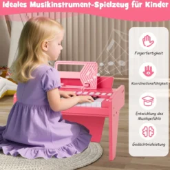 25 Tasten Keyboard Kinder Mini Digitales Klavier Holzspielzeug mit Einstellbarer Geschwindigkeit Rosa