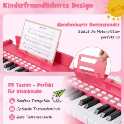 25 Tasten Keyboard Kinder Mini Digitales Klavier Holzspielzeug mit Einstellbarer Geschwindigkeit Rosa