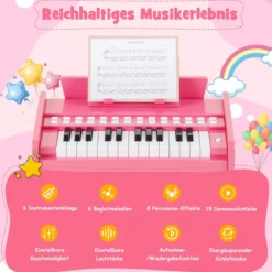 25 Tasten Keyboard Kinder Mini Digitales Klavier Holzspielzeug mit Einstellbarer Geschwindigkeit Rosa