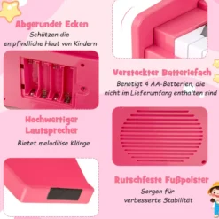 25 Tasten Keyboard Kinder Mini Digitales Klavier Holzspielzeug mit Einstellbarer Geschwindigkeit Rosa