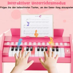 25 Tasten Keyboard Kinder Mini Digitales Klavier Holzspielzeug mit Einstellbarer Geschwindigkeit Rosa