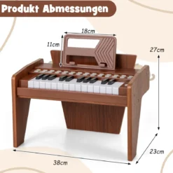 25 Tasten Keyboard Kinder Mini Digitales Klavier Holzspielzeug mit Einstellbarer Geschwindigkeit Braun
