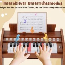 25 Tasten Keyboard Kinder Mini Digitales Klavier Holzspielzeug mit Einstellbarer Geschwindigkeit Braun