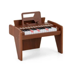 25 Tasten Keyboard Kinder Mini Digitales Klavier Holzspielzeug mit Einstellbarer Geschwindigkeit Braun