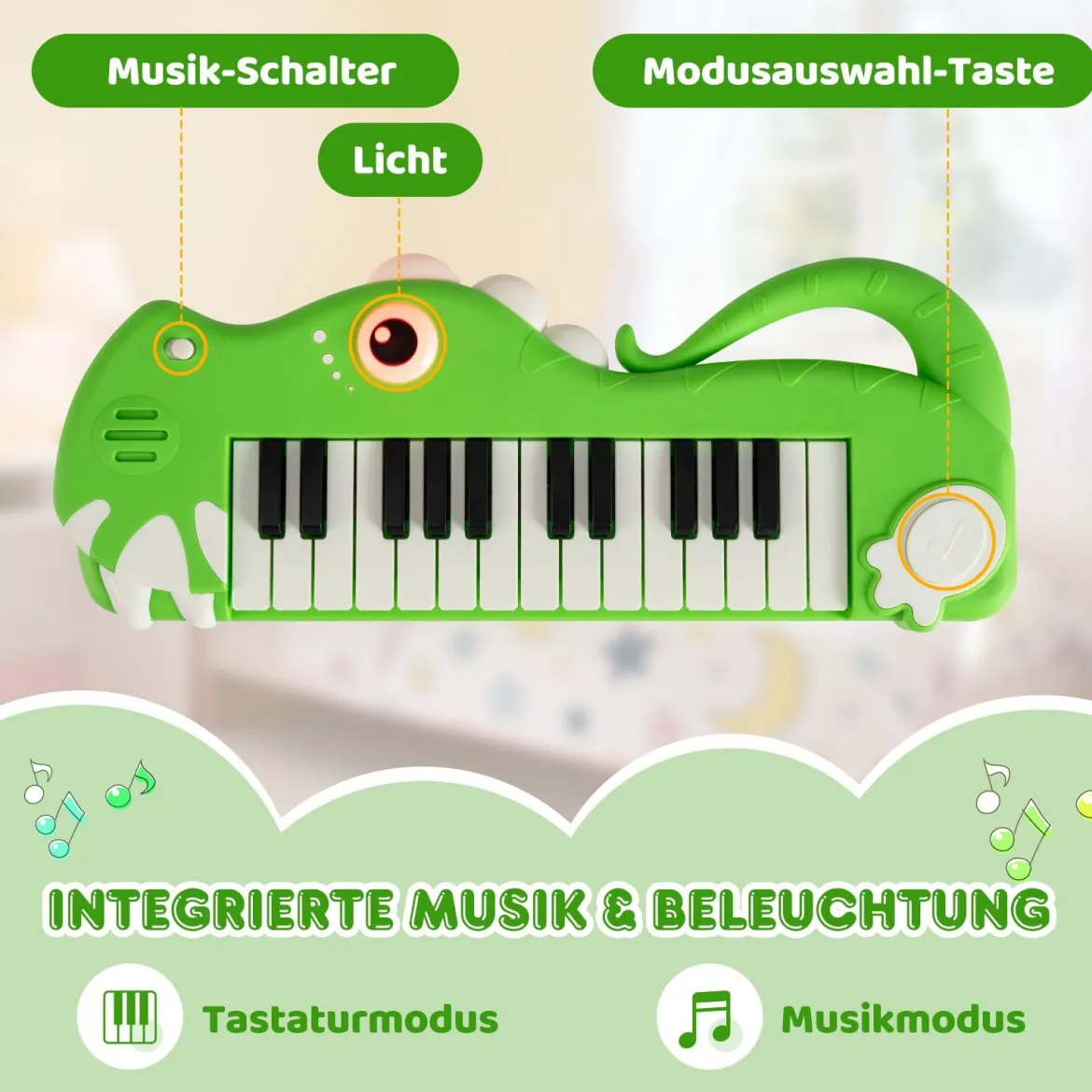 25 Tasten Kinder Digitalpiano mit Eingebauter Musik & Licht Elektronisches Klaviertastatur Grün