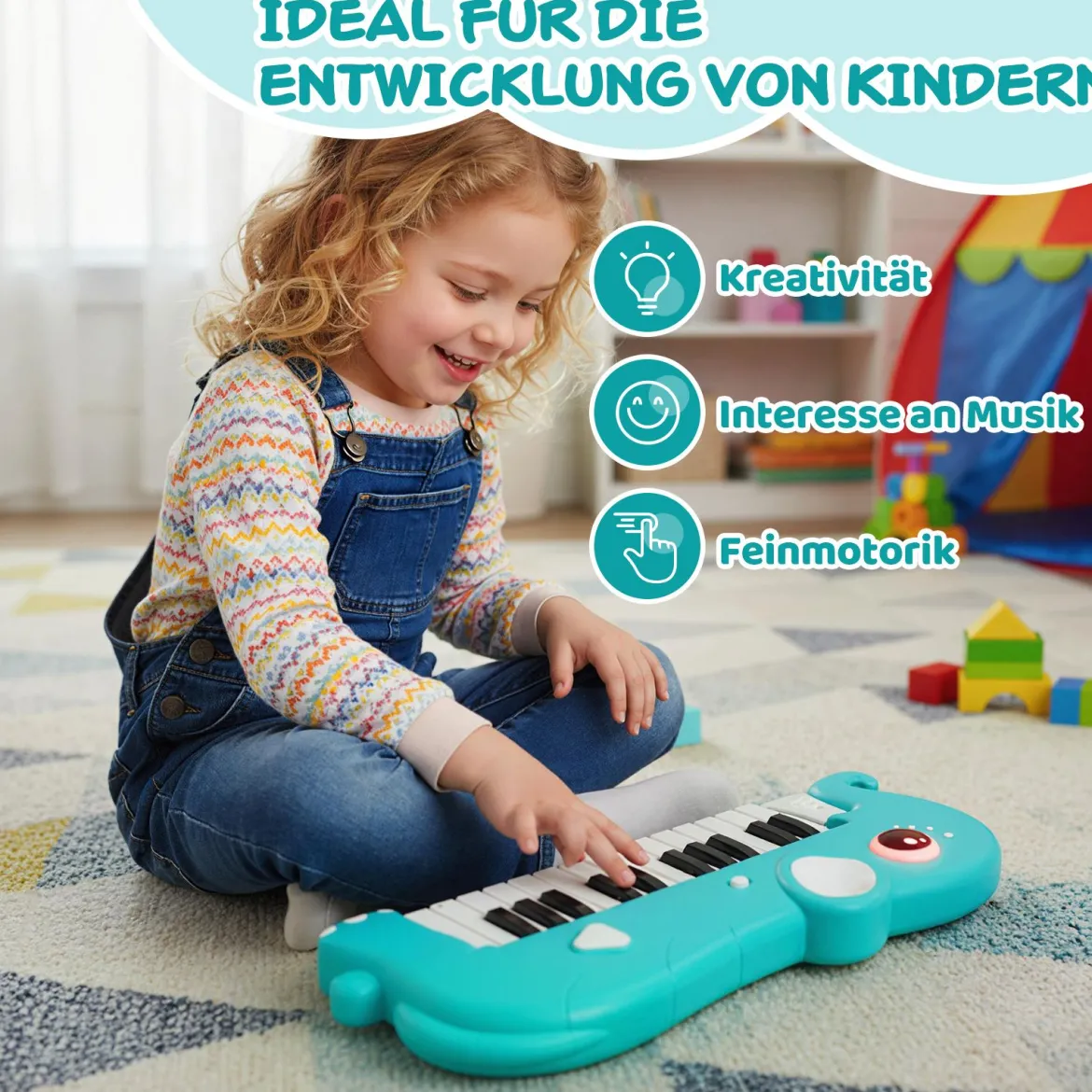 25 Tasten Kinder Digitalpiano mit Eingebauter Musik & Licht Elektronisches Klaviertastatur Blau
