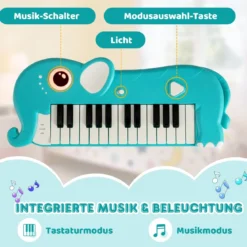 25 Tasten Kinder Digitalpiano mit Eingebauter Musik & Licht Elektronisches Klaviertastatur Blau