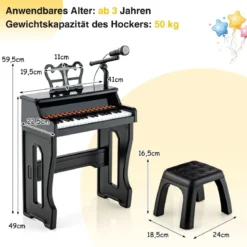 37-Tasten Kinder Keyboard elektronisches Kinderklavier mit Hocker Schwarz