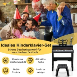 37-Tasten Kinder Keyboard elektronisches Kinderklavier mit Hocker Schwarz
