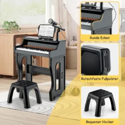 37-Tasten Kinder Keyboard elektronisches Kinderklavier mit Hocker Schwarz