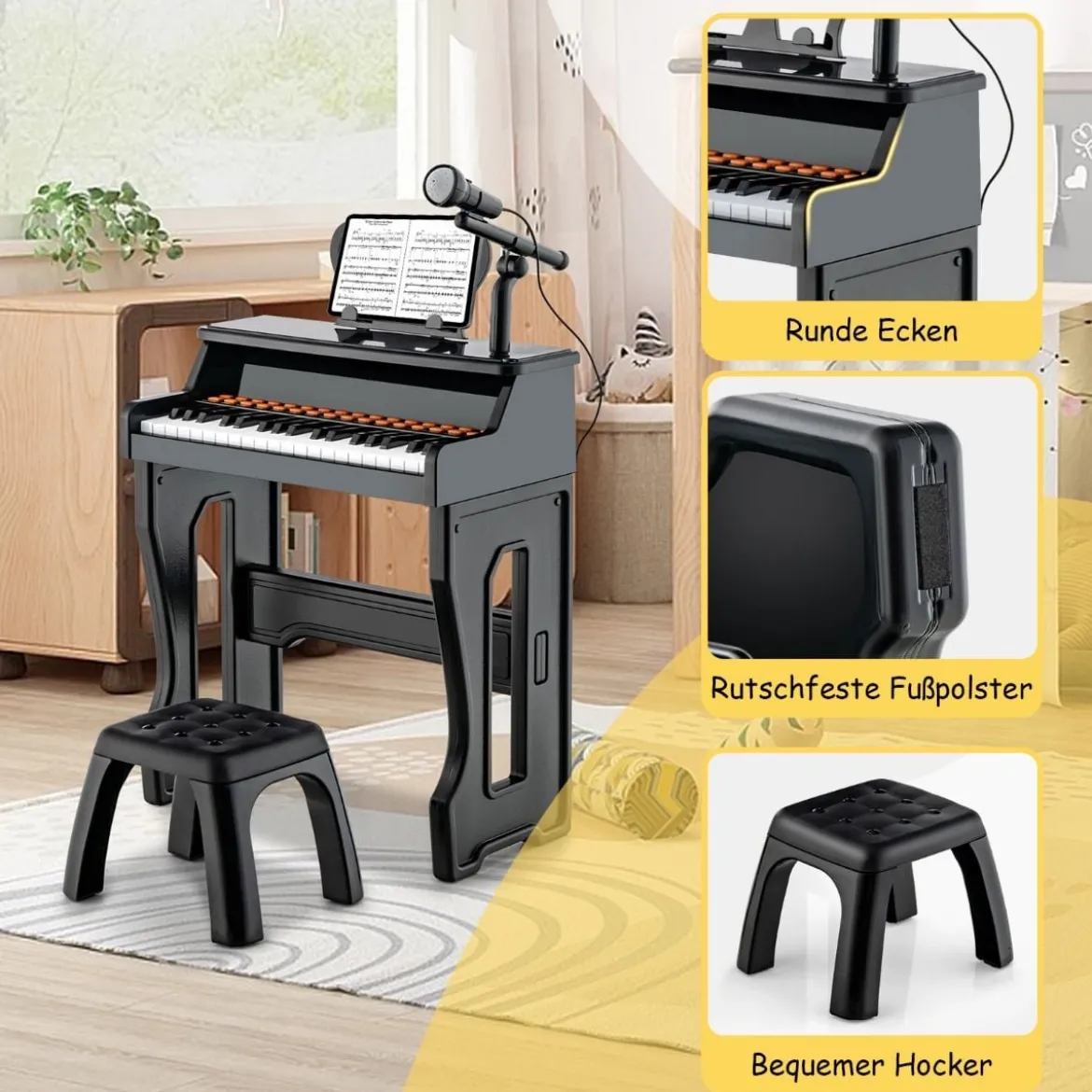 37-Tasten Kinder Keyboard elektronisches Kinderklavier mit Hocker Schwarz
