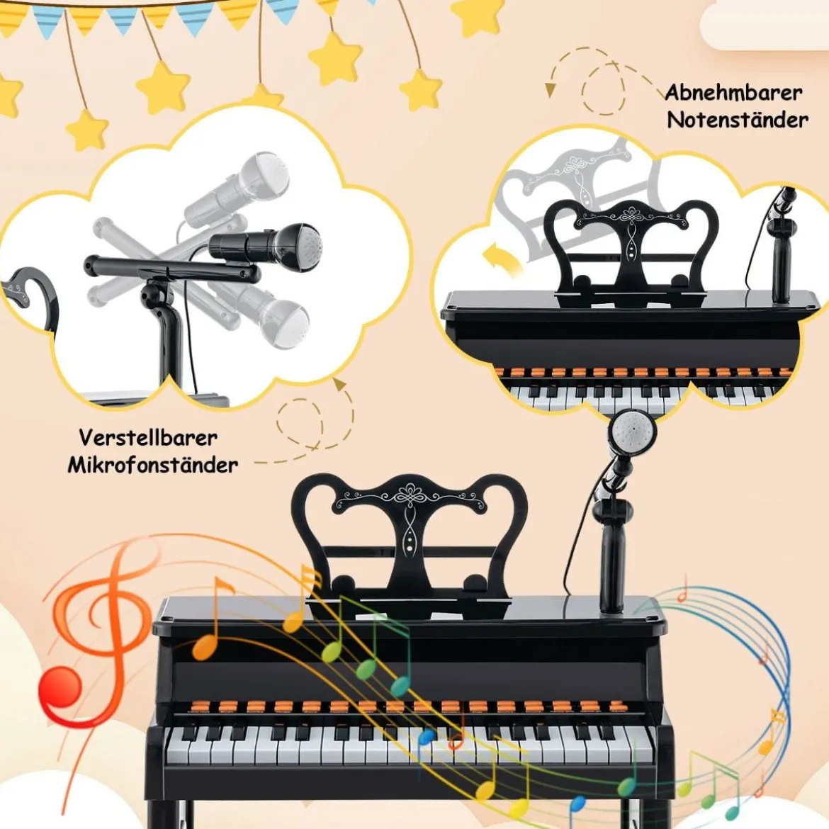 37-Tasten Kinder Keyboard elektronisches Kinderklavier mit Hocker Schwarz