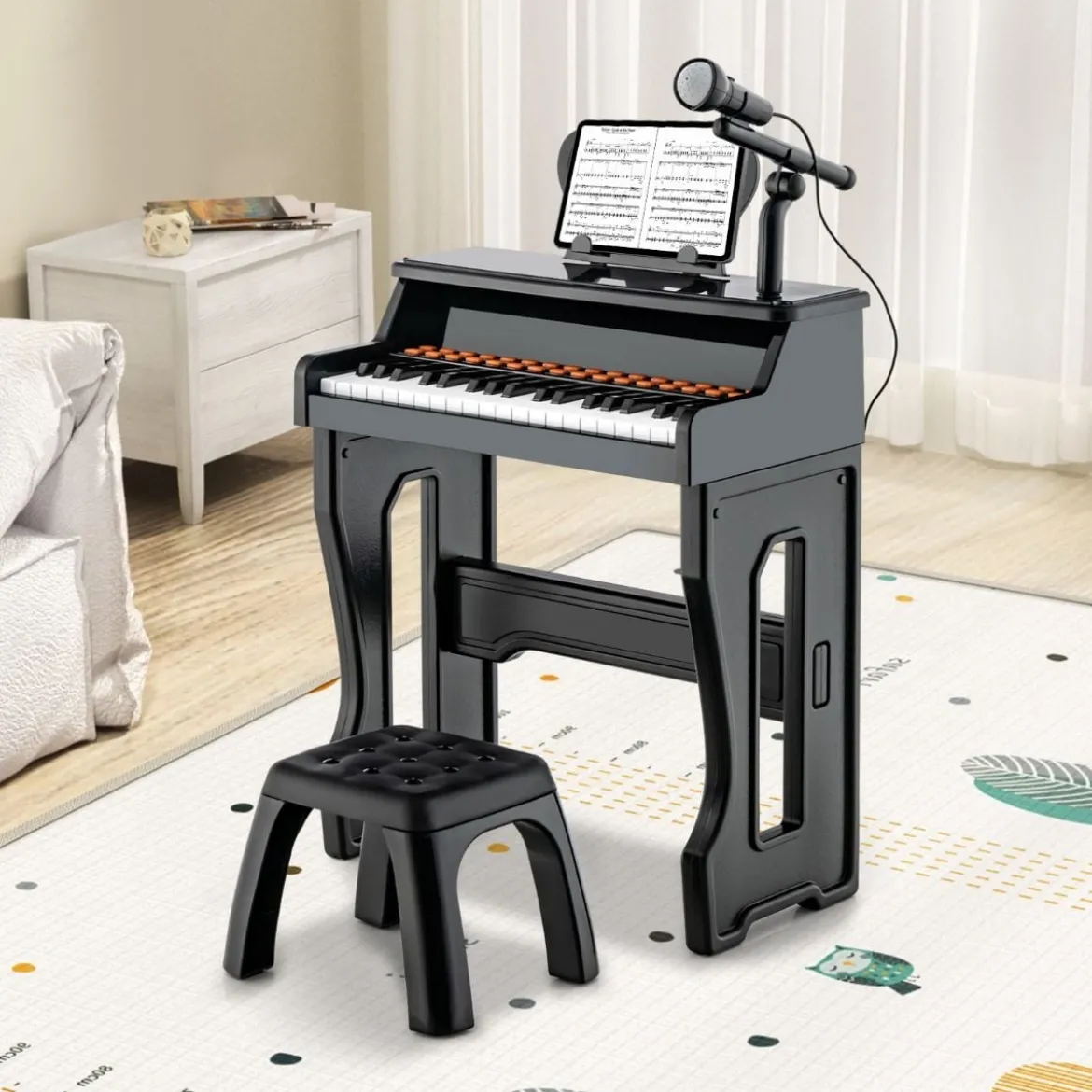 37-Tasten Kinder Keyboard elektronisches Kinderklavier mit Hocker Schwarz