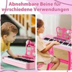37 Tasten Kinder Keyboard Kinderklavier elektronisch mit Hocker Mikrofon & Notenständer Rosa
