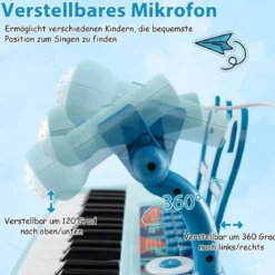 37 Tasten Kinder Keyboard Kinderklavier elektronisch mit Hocker Mikrofon & Notenständer Blau