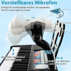 37 Tasten Kinder Keyboard Kinderklavier elektronisch mit Hocker Mikrofon & Notenständer Schwarz