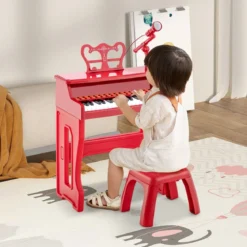 37-Tasten Kinder Keyboard mit Hocker & Verstellbarem Mikrofon & Notenständer Rot