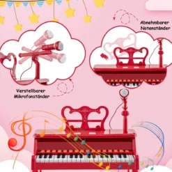 37-Tasten Kinder Keyboard mit Hocker & Verstellbarem Mikrofon & Notenständer Rot