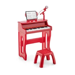 37-Tasten Kinder Keyboard mit Hocker & Verstellbarem Mikrofon & Notenständer Rot