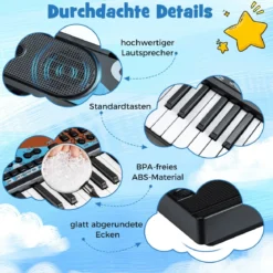 49 Tasten Kinder Klavier Keyboardmit 8 Rhythmen & 8 Klängen Tragbares Elektrisches Keyboard Schwarz