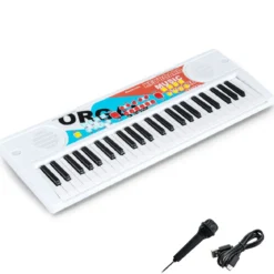 49 Tasten Kinder Klavier Keyboard mit 8 Rhythmen & 8 Klängen Tragbares Elektrisches Keyboard Weiß