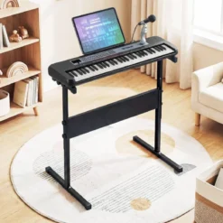61 Tasten Kinder Piano Keyboard Innenmusikinstrument mit verstellbarem Ständer Mikrofon Schwarz