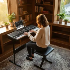 61 Tasten Klavier Keyboard für Anfänger Elektronisches Keyboard Set mit höhenverstellbarem Stativ Schwarz