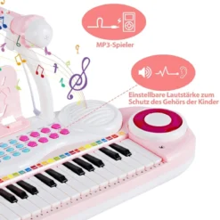 37 Tasten Klaviertastatur mit Hocker & Mikrofon für Kleinkinder ab 18 Monaten Rosa