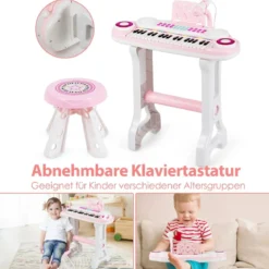 37 Tasten Klaviertastatur mit Hocker & Mikrofon für Kleinkinder ab 18 Monaten Rosa