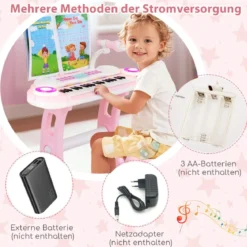 37 Tasten Klaviertastatur mit Licht Elektro Kinder Keyboard Aufnahme & Wiedergabe Spielzeugklavier