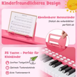25 Tasten Mini Digitalpiano Kinder Elektrisches Klavier mit Einstellbarer Geschwindigkeit Rosa