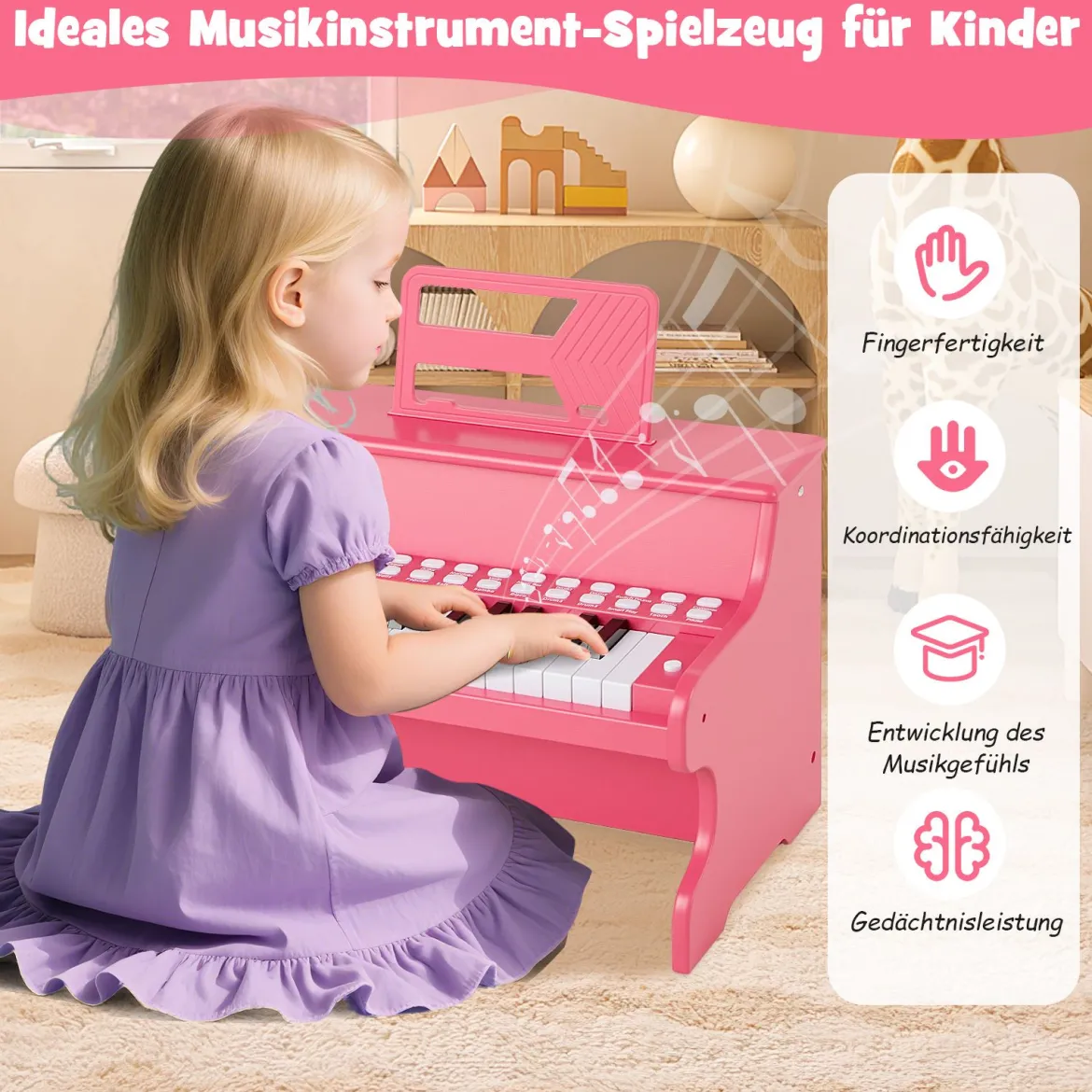 25 Tasten Mini Digitalpiano Kinder Elektrisches Klavier mit Einstellbarer Geschwindigkeit Rosa
