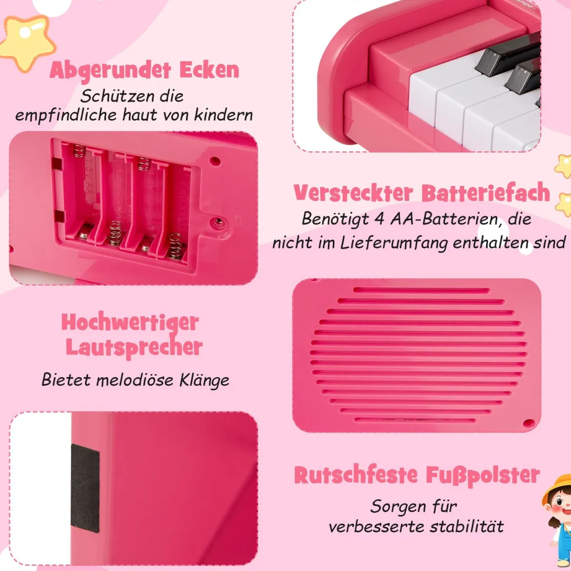 25 Tasten Mini Digitalpiano Kinder Elektrisches Klavier mit Einstellbarer Geschwindigkeit Rosa